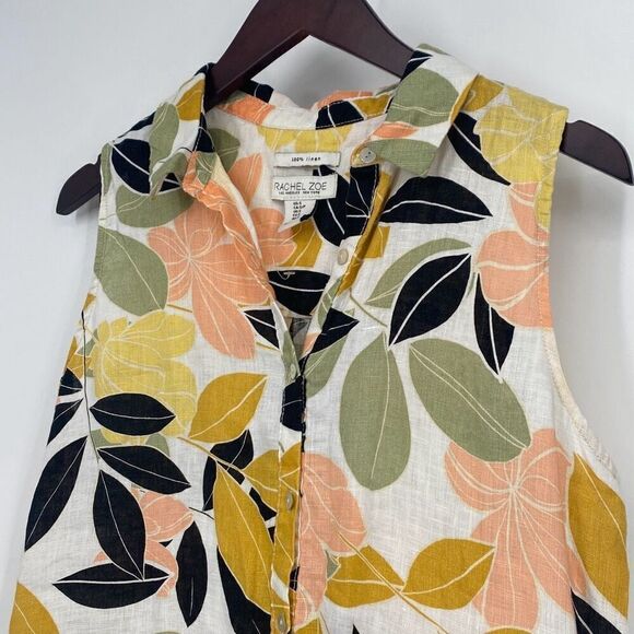Rachel Zoe Linen Sleeveless High-Lo Shirt Dress Shift Tropical Print Small - Picture 3 of 10